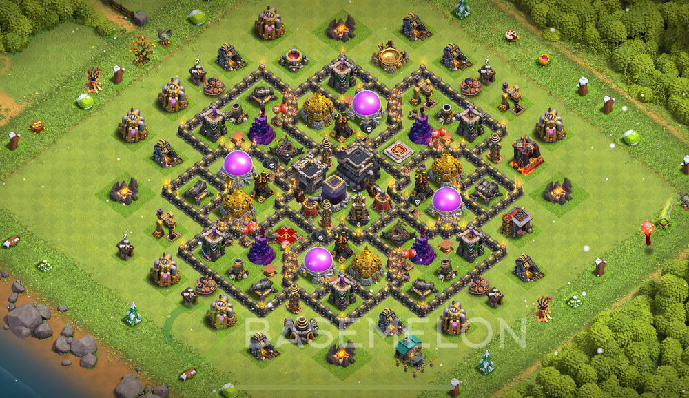 Town Hall Level 9 Trophy/Defense Base Design 2024, Anti 2 Stars, Hybrid, Layout #1140