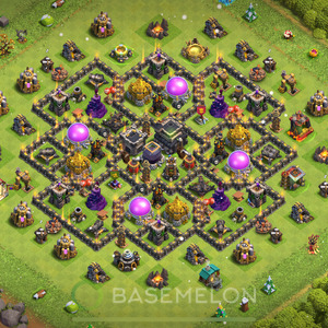 Rathaus Level 9 Verteidigung Base 2025, Anti 2 Sterne, Hybrid, Layout #1140