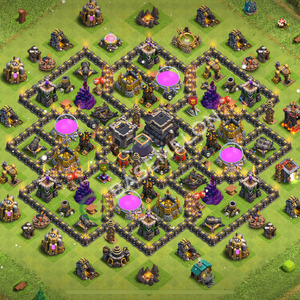 Town Hall Level 9 Trophy/Defense Base Design 2026, Anti 2 Stars, Hybrid, Layout #1140