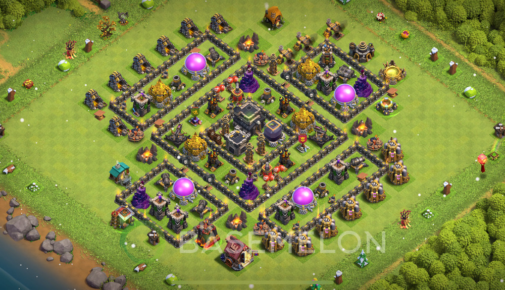 Town Hall Level 9 Trophy/Defense Base Design 2025, Anti 2 Stars, Hybrid, Layout #1155