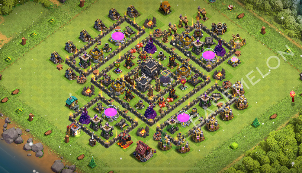 Town Hall Level 9 Trophy/Defense Base Design 2026, Anti 2 Stars, Hybrid, Layout #1155