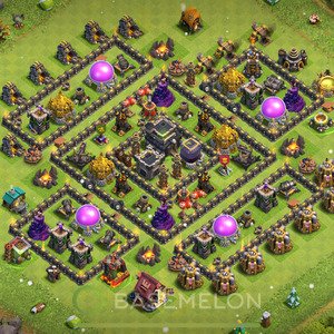 Rathaus Level 9 Verteidigung Base 2025, Anti 2 Sterne, Hybrid, Layout #1155