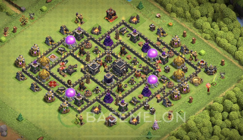 Town Hall Level 9 Trophy/Defense Base Design 2025, Anti 3 Stars, Anti Everything, Layout #1191