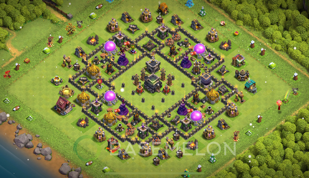 Town Hall Level 9 Trophy/Defense Base Design 2025, Anti 2 Stars, Hybrid, Layout #12