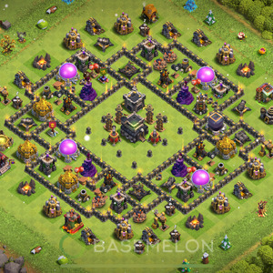 Rathaus Level 9 Verteidigung Base 2025, Anti 2 Sterne, Hybrid, Layout #12