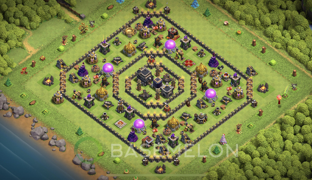 Town Hall Level 9 Trophy/Defense Base Design 2025, Max Levels, Anti Air, Layout #1218