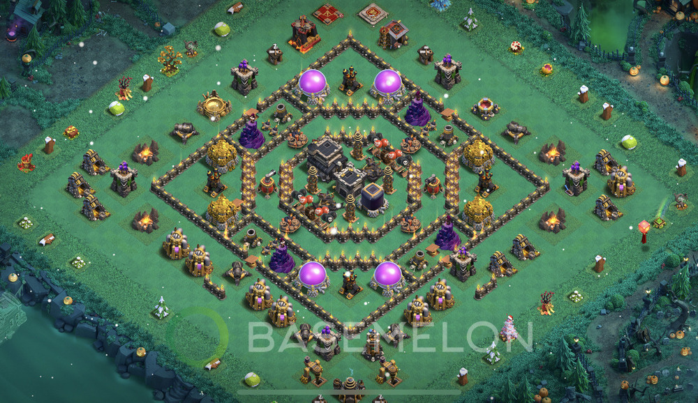 Town Hall Level 9 Trophy/Defense Base Design 2025, Anti 2 Stars, Hybrid, Layout #1248