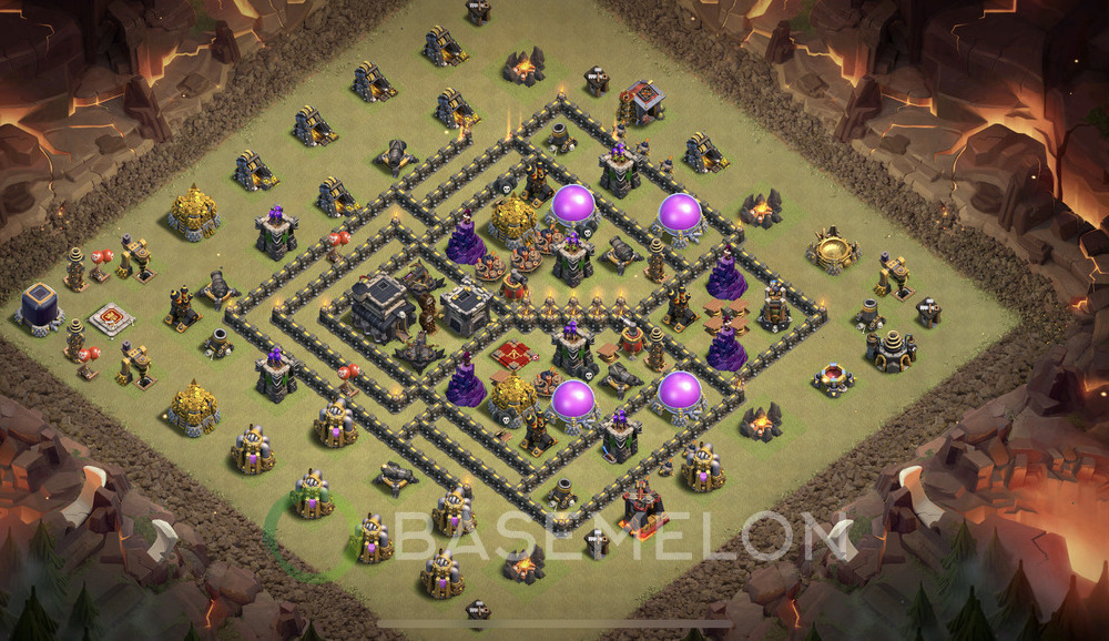 Town Hall Level 9 War Base Design 2025, Anti 3 Stars, Hybrid, Layout #1308