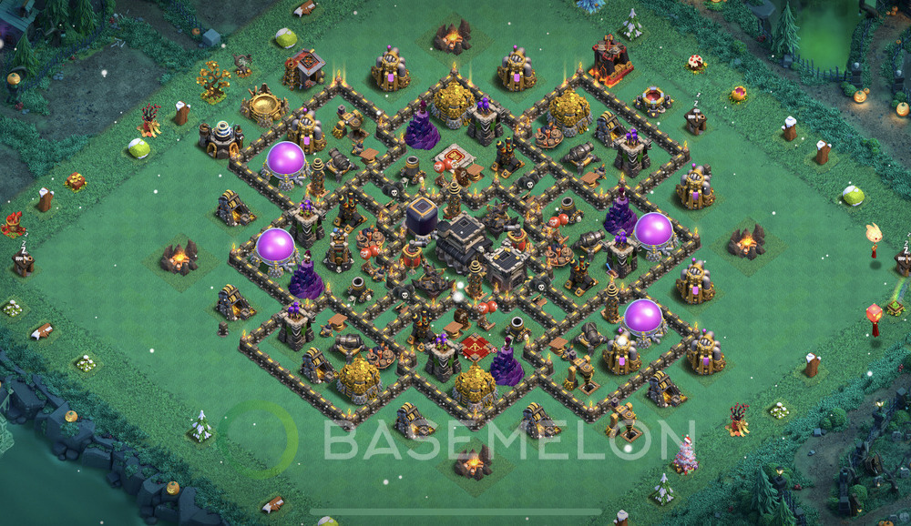 Town Hall Level 9 Trophy/Defense Base Design 2025, Anti 2 Stars, Hybrid, Layout #1392