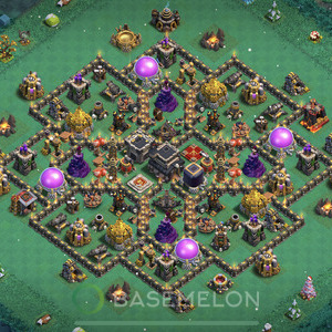 Town Hall Level 9 Farm Base Design 2025, Anti Everything, Hybrid, Layout #1430