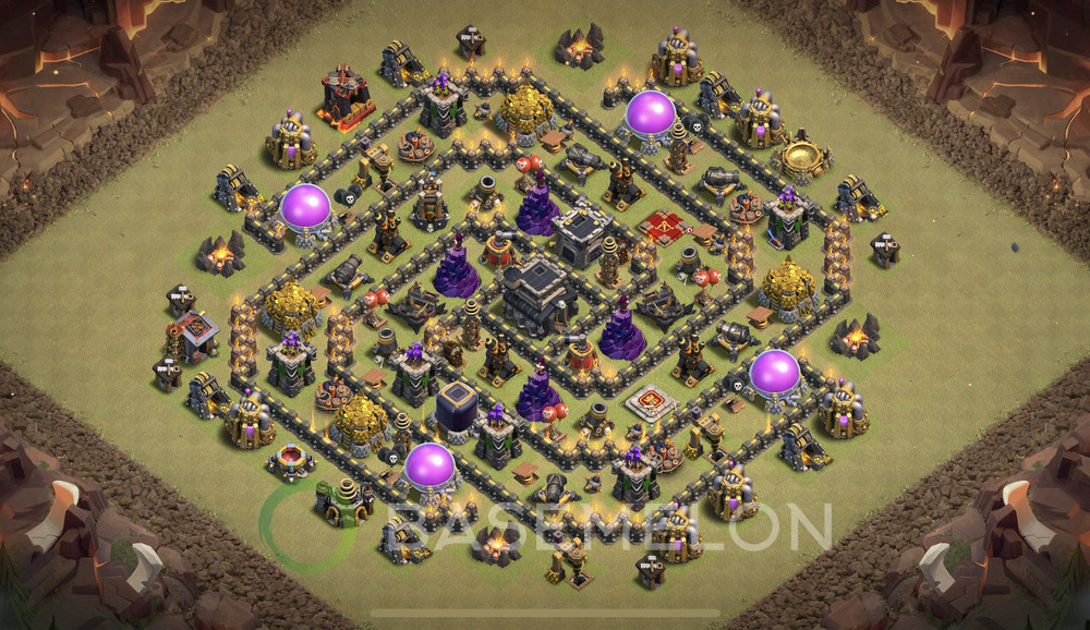 Town Hall Level 9 War Base Design 2025, Anti Air, Hybrid, Layout #1458