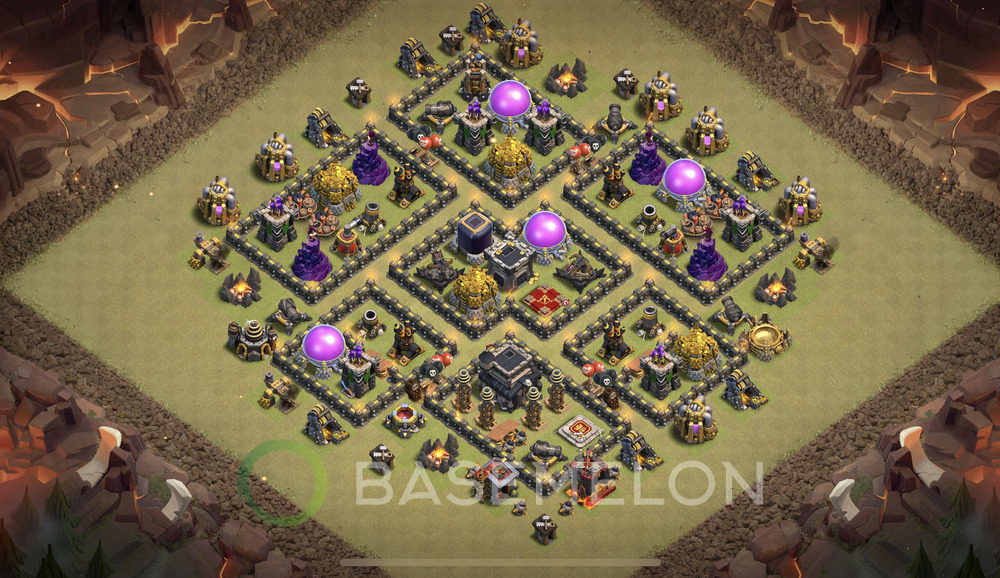 Town Hall Level 9 War Base Design 2025, Anti Air, Hybrid, Layout #1510