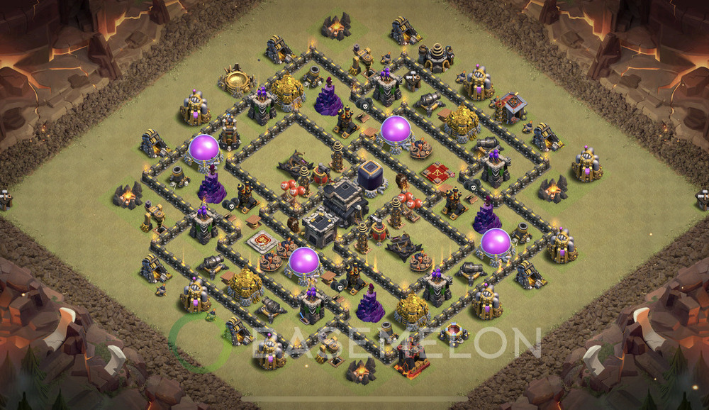 Town Hall Level 9 War Base Design 2025, Anti 3 Stars, Hybrid, Layout #1632