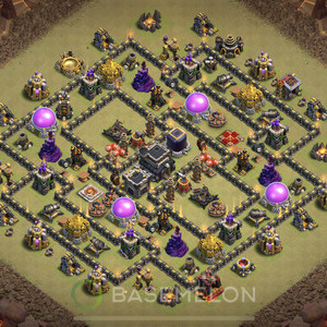 Town Hall Level 9 War Base Design 2025, Anti 3 Stars, Hybrid, Layout #1632