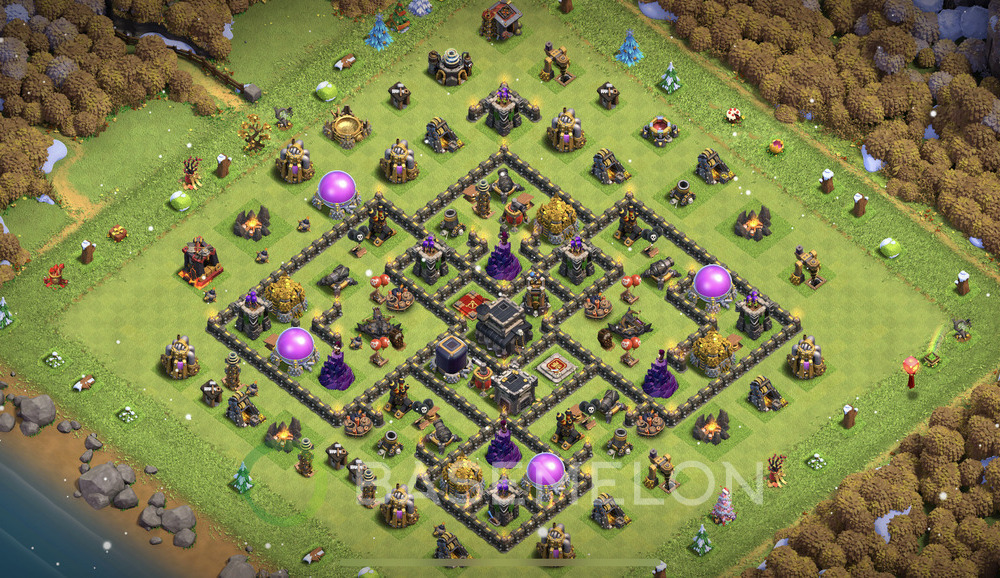 Town Hall Level 9 Trophy/Defense Base Design 2025, Anti 3 Stars, Anti Everything, Layout #1797
