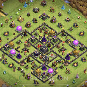 Town Hall Level 9 Trophy/Defense Base Design 2025, Anti 3 Stars, Anti Everything, Layout #1797