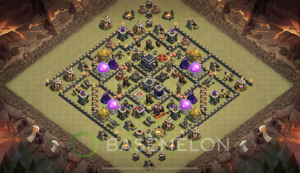 Town Hall Level 9 War Base Design 2025, Anti Everything, Hybrid, Layout #1834