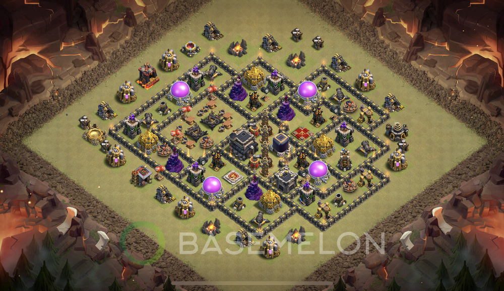 Town Hall Level 9 War Base Design 2025, Anti 2 Stars, Hybrid, Layout #1962