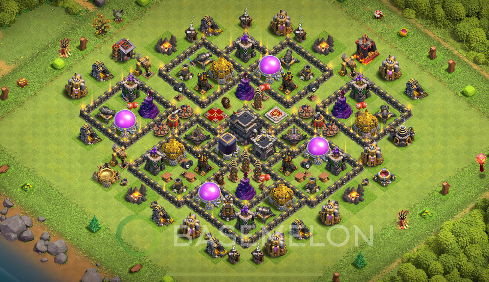 Town Hall Level 9 Trophy/Defense Base Design 2024, Anti Everything, Hybrid, Layout #2