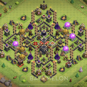 Town Hall Level 9 Trophy/Defense Base Design 2025, Anti 2 Stars, Hybrid, Layout #2123