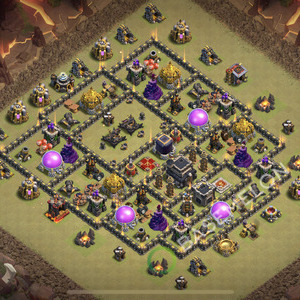 Town Hall Level 9 War Base Design 2025, Anti 3 Stars, Anti Air, Layout #2146
