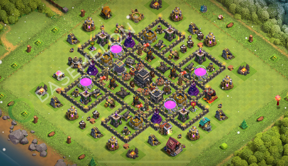 Town Hall Level 9 Trophy/Defense Base Design 2026, Anti 3 Stars, Anti Everything, Layout #234