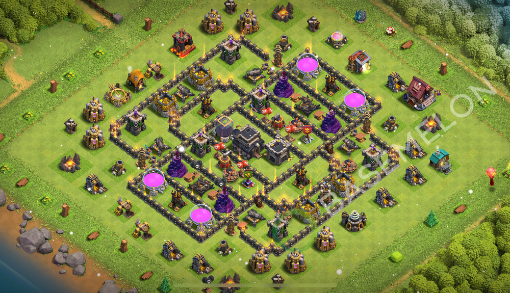 Town Hall Level 9 Trophy/Defense Base Design 2025, Anti Everything, Hybrid, Layout #2419