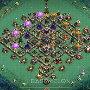 Town Hall Level 9 Trophy/Defense Base Design, Anti Everything, Hybrid, Layout #242