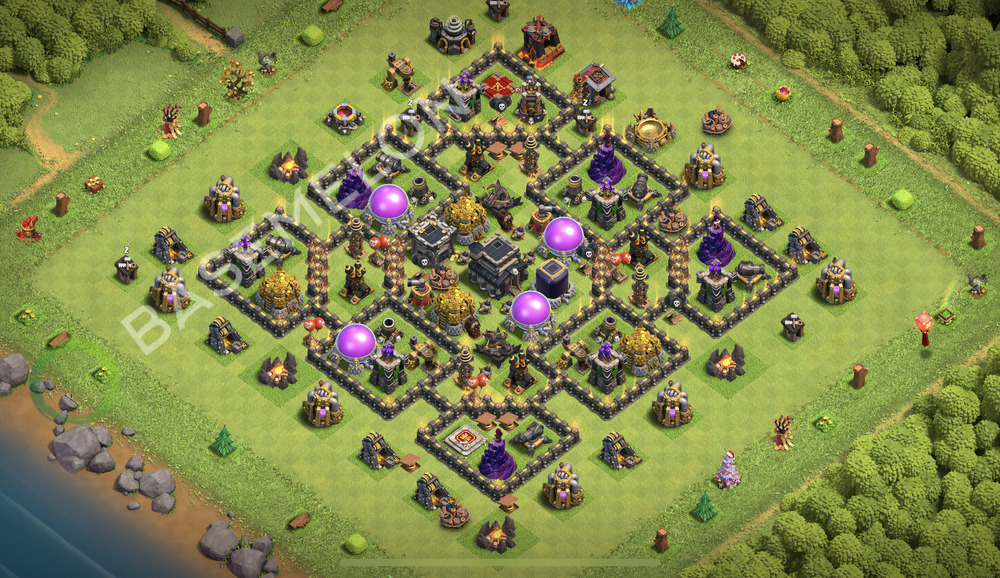 Town Hall Level 9 Trophy/Defense Base Design 2026, Max Levels, Hybrid, Layout #2489