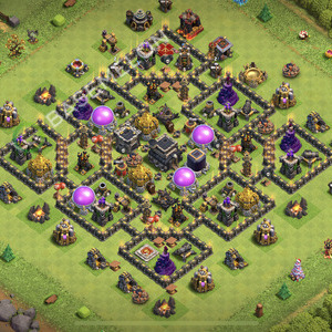 Town Hall Level 9 Trophy/Defense Base Design 2026, Max Levels, Hybrid, Layout #2489