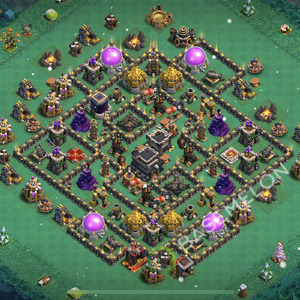 Town Hall Level 9 Trophy/Defense Base Design 2026, Anti 2 Stars, Hybrid, Layout #2508