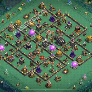 Town Hall Level 9 Trophy/Defense Base Design 2026, Anti GoWipe, Hybrid, Layout #2588