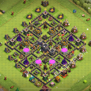 Rathaus Level 9 Verteidigung Base 2026, Anti 2 Sterne, Hybrid, Layout #2686