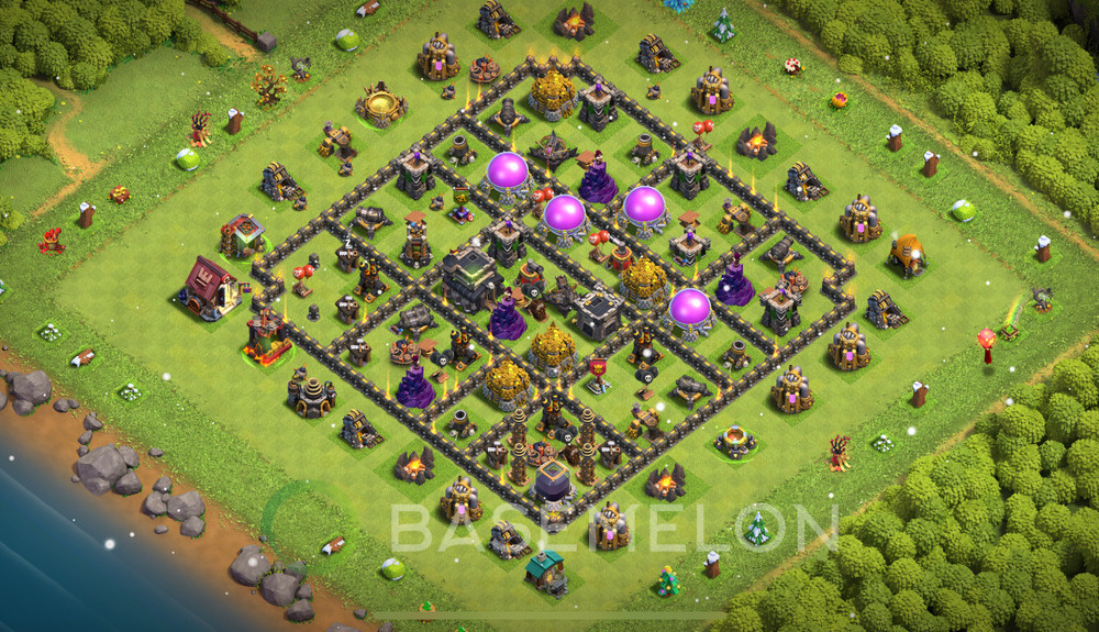 Town Hall Level 9 Trophy/Defense Base Design 2025, Anti Everything, Hybrid, Layout #278