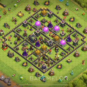 Town Hall Level 9 Trophy/Defense Base Design 2025, Anti Everything, Hybrid, Layout #278