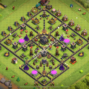 Town Hall Level 9 Trophy/Defense Base Design 2026, Anti 2 Stars, Hybrid, Layout #2795