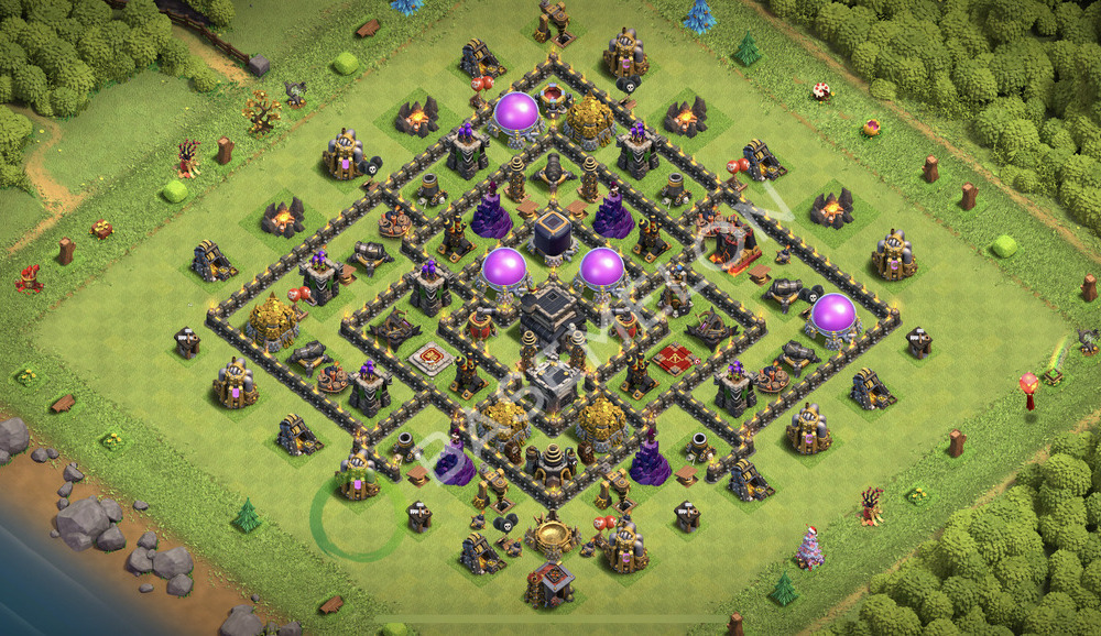 Town Hall Level 9 Trophy/Defense Base Design 2026, Anti 3 Stars, Hybrid, Layout #2911