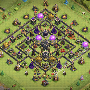 Town Hall Level 9 Trophy/Defense Base Design 2026, Anti 3 Stars, Hybrid, Layout #2911