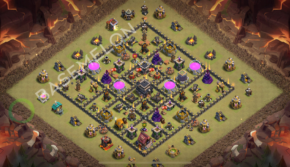 Town Hall Level 9 War Base Design 2026, Anti 2 Stars, Hybrid, Layout #3214