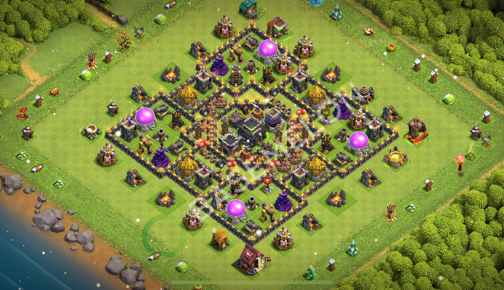 Town Hall Level 9 Trophy/Defense Base Design 2026, Anti 2 Stars, Hybrid, Layout #3237