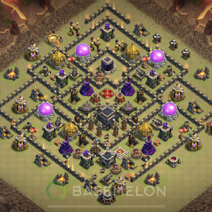 Town Hall Level 9 War Base Design, Anti 2 Stars, Hybrid, Layout #336