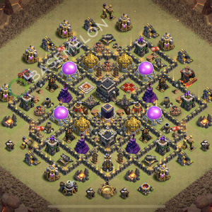 Town Hall Level 9 War Base Design 2026, Anti 3 Stars, Hybrid, Layout #3365