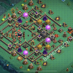 Town Hall Level 9 Trophy/Defense Base Design 2026, Max Levels, Hybrid, Layout #3456