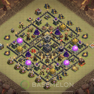 Town Hall Level 9 War Base Design, Anti 3 Stars, Hybrid, Layout #354