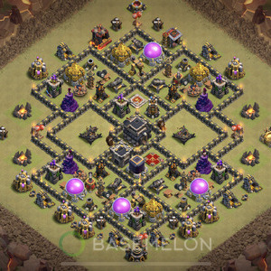 Town Hall Level 9 War Base Design, Max Levels, Hybrid, Layout #361