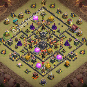 Town Hall Level 9 War Base Design 2026, Anti 3 Stars, Anti Air, Layout #3632