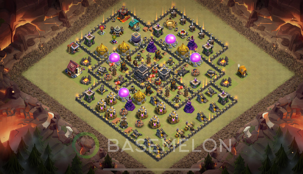 Town Hall Level 9 War Base Design 2025, Anti 3 Stars, Hybrid, Layout #373