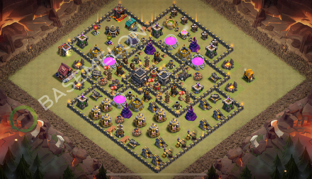 Town Hall Level 9 War Base Design 2026, Anti 3 Stars, Hybrid, Layout #373