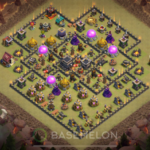 Town Hall Level 9 War Base Design 2025, Anti 3 Stars, Hybrid, Layout #373