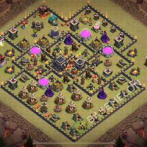 Town Hall Level 9 War Base Design 2026, Anti 3 Stars, Hybrid, Layout #373